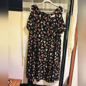 Retro Chic Cherry Velvet Plus Flirty Dress w/ Peekaboo Cleavage & Shoulders 1X